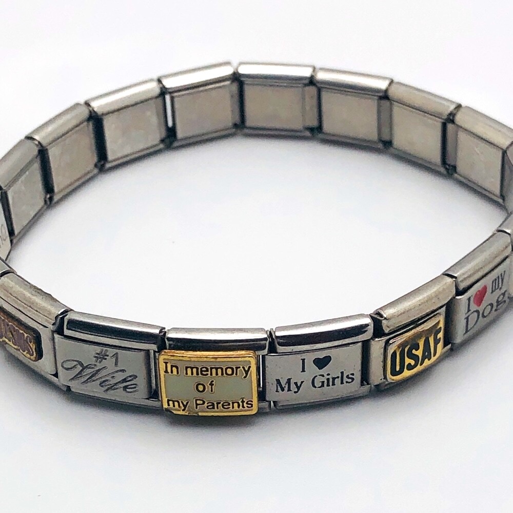 Italian Stainless Steel Silver-tone Charm Bracelet Stretch